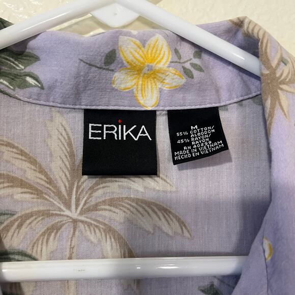 Vintage Y2K 90s Erika Tropical Floral Palm Tree Pocket Hawaiian Shirt Sz Medium - Picture 4 of 6